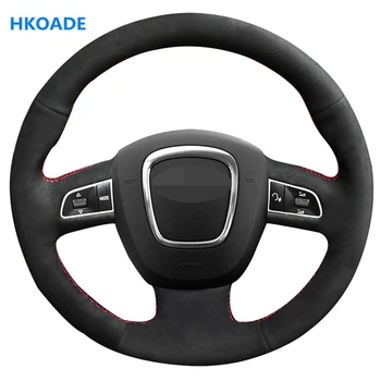 

DIY Car Steering Wheel Cover for Audi A4 (B8) 2008-2010 A3 (8P) 2008-2013 A5 2008-2010 A6 (C6) 2007 Black Suede Leather
