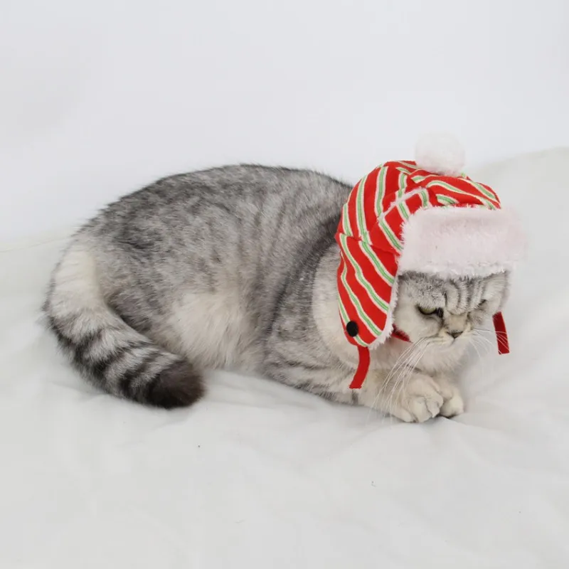 Pet Trapper Hat Cat Stripe Plaid Hat Puppy Warm Super Soft Winter Caps For Christmas New Qgnv