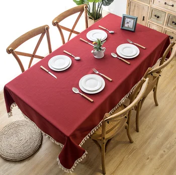 

INS Nordic Cotton Linen Waterproof Kitchen Tablecloth Geometric Rectangular Fringed Lace Dining Coffee Table Cloth Cover LF95