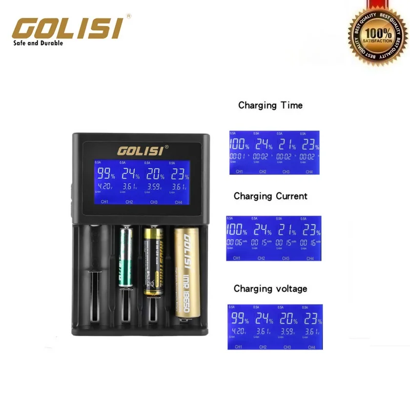 Golisi S4 2A интеллектуальное ЖК быстрое зарядное устройство для 18650 20700 26650 литий-ионная Ni-MH Ni-Cd аккумуляторная батарея в комплект не входит