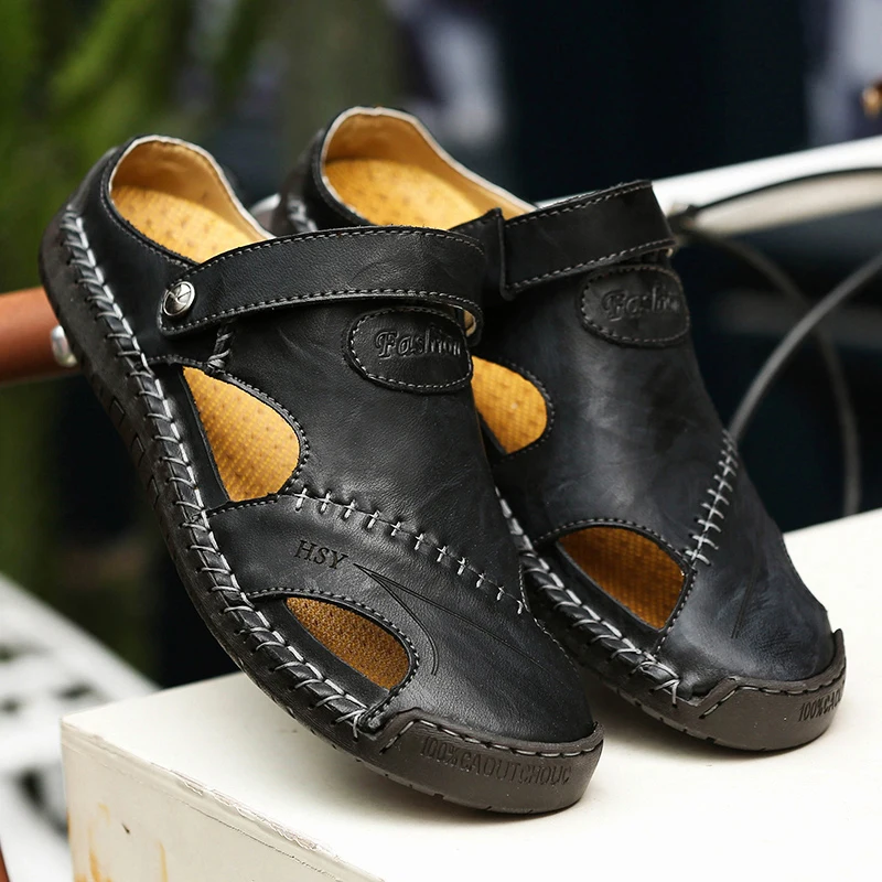 

2019 Summer Sandals Men Slippers Summer Casual Leather Flat Shoes Soft Comfortable Beach Sandals Big Size 38-48