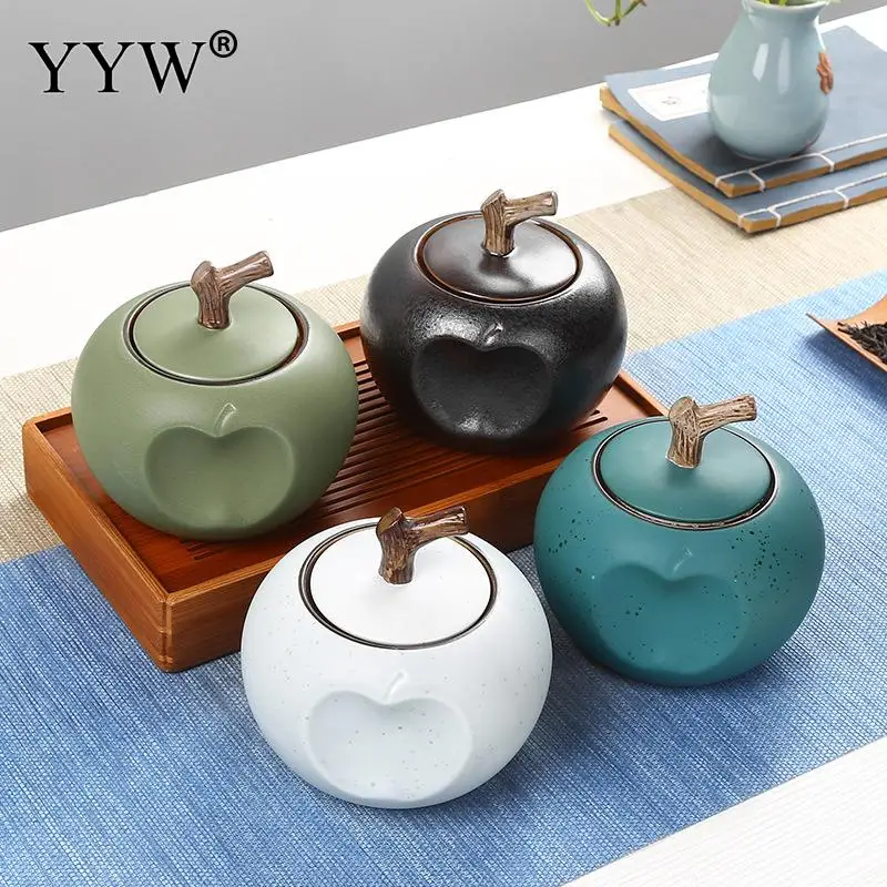 

800ml Tea Box Tin Can Apple Shape Food Container Suger Coffee Powder Theedoos Ceramic Jar Tea Caddies Kitchen Storage Box 1pcs