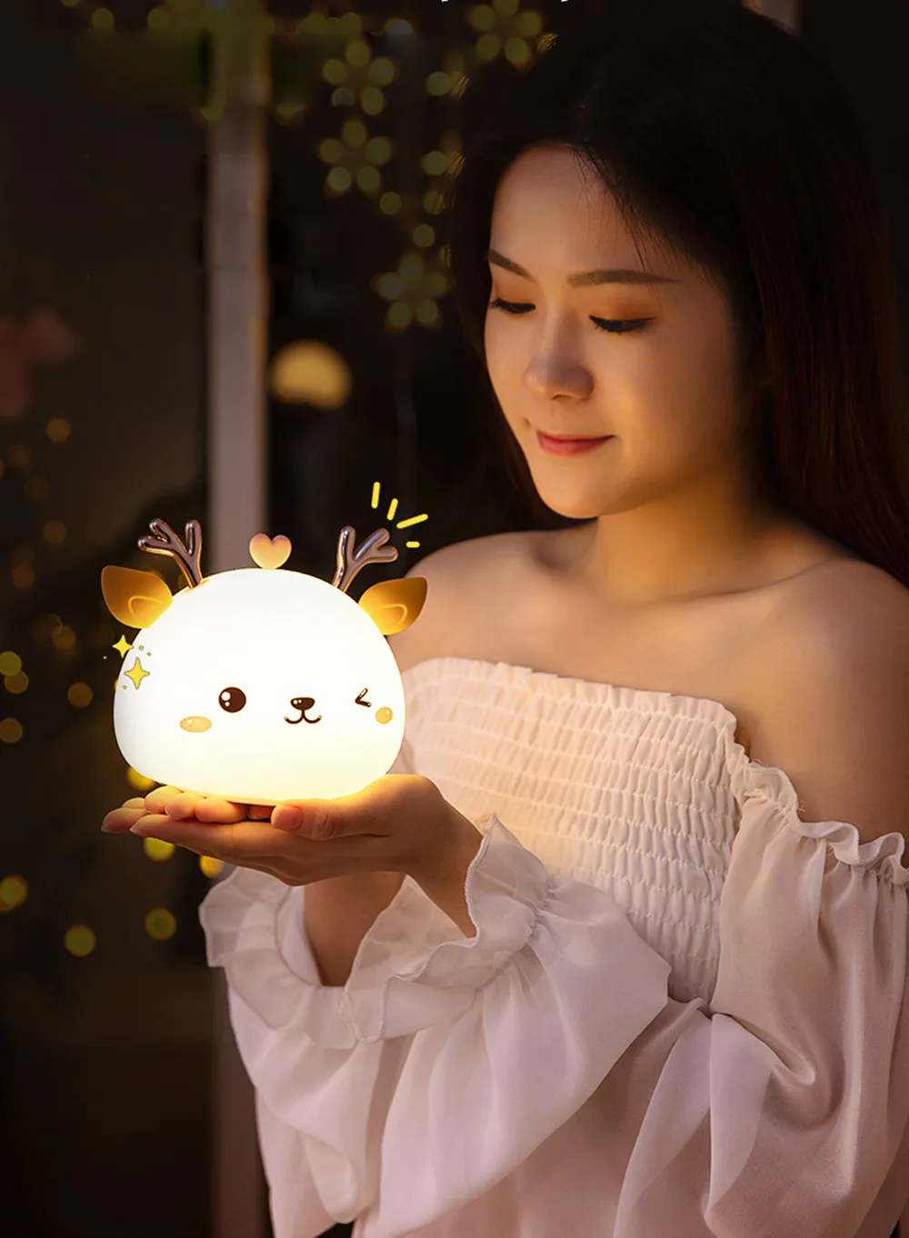 nite light Animal Night Light Silicone Deer Cloud Rabbit Cat Lamp Touch Sensor Remote Control RGB LED Night Lamp for Children Kid Baby Gift bathroom night light