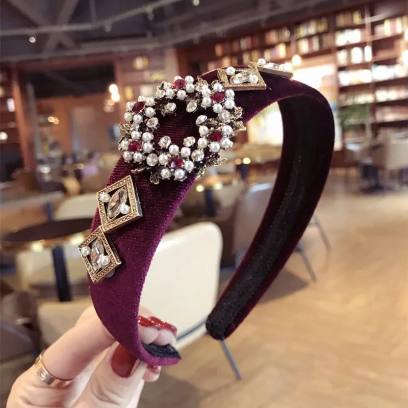 EY7105 wine red Винтажные стразы, украшение, ободок, резинки для волос с жемчугом, женские заколки для волос, обруч, аксессуары для волос, тюрбан для девочек, повязка на голову, opaska do wlosow - Цвет: EY7105 wine red