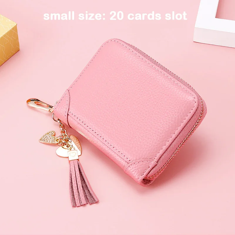 Small-pink207 Rfid-блокировка противоугонное дизайнерское женское портмоне-клатч Femme кошелек на молнии мульти-слот для карт большая емкость кисточка натуральная кожа - Цвет: Small-pink207