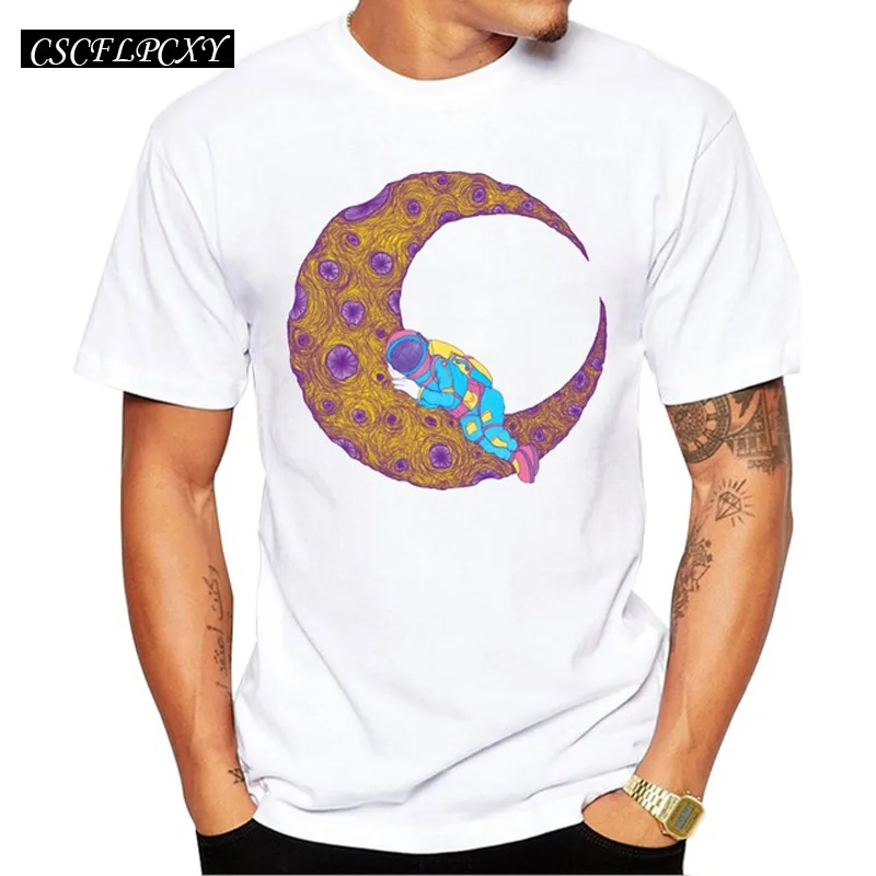 

2019 Newest The Science of Sleep Men T-Shirt Short Sleeve Casual Tops Astronaut sleep On The Moon Printed T Shirts Funny Tee