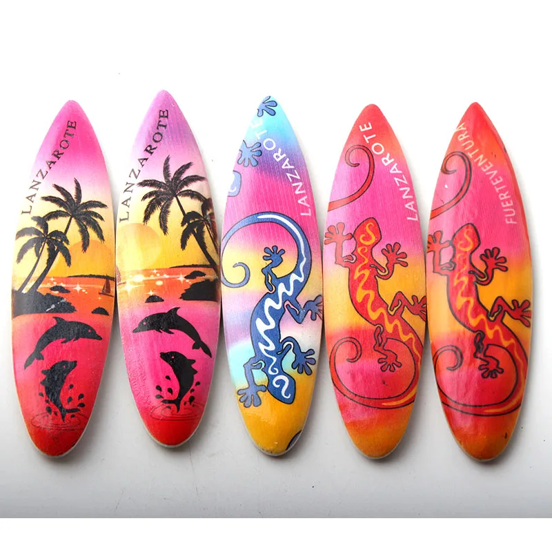 

Hot Selling Newest Fuerteventura Lanzarote Surfboard MDF Magnetic Refrigerator Magnets Creative Souvenirs Whiteboard Sticker