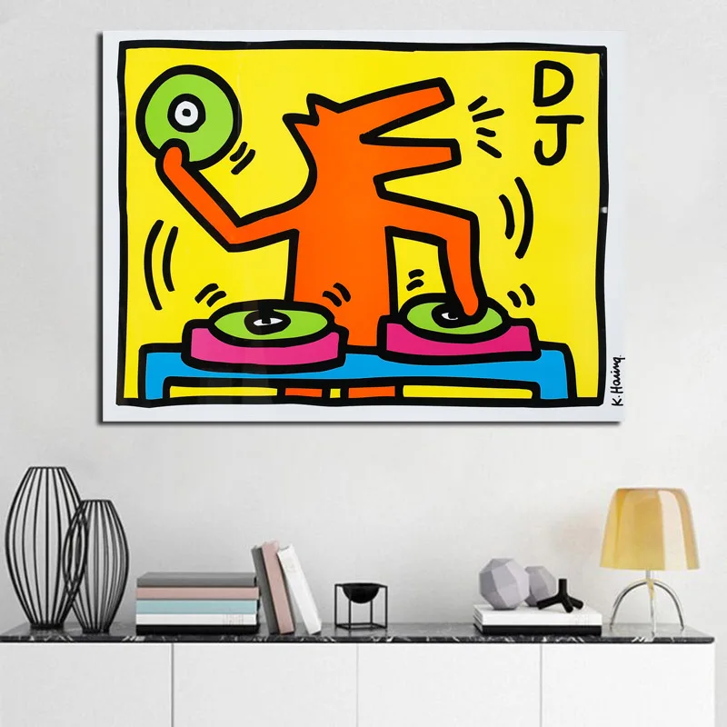 

Keither Harinying DJ Dog Minimalist Wall Art Canvas Poster And Print Canvas Painting Oil Decorative Picture Bedroom Home Decor