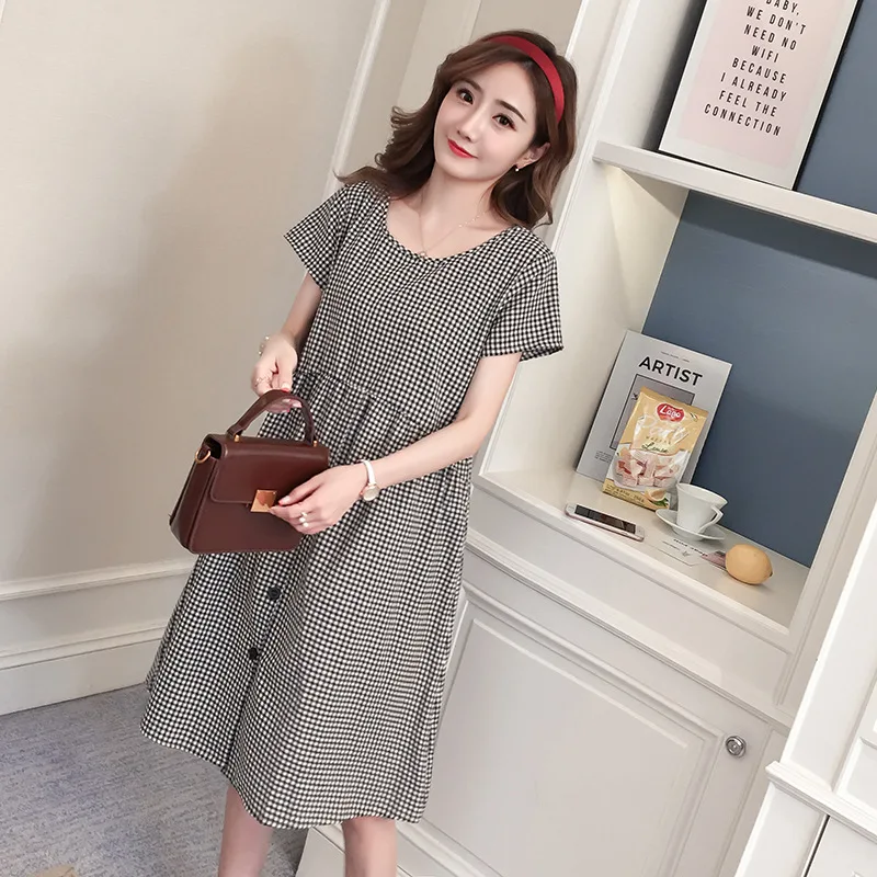 

Pregnant Women Dress Summer tian chao Mom Summer Cotton Linen Skirt Loose-Fit Fairy Immortal Fashion New Style Maternity Dress S