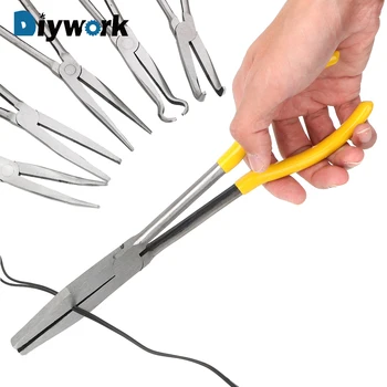 

DIYWORK 11inch Long Nose Pliers Straight Bent Tip Hand Tools Holding Pliers Extra Mechanic Equipment