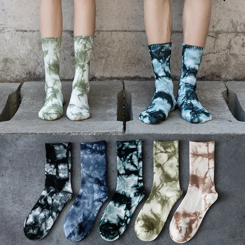 Mens Sock Crew Tie Dye Adult Fashion Man's Socks Standard Sox High Quality Hip Hop Cotton Winter Lover Streets Trendy Calcetines | Мужская