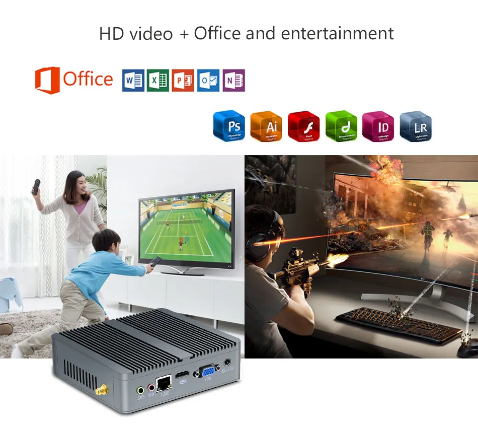 Mini PC Fanless Celeron N2930 J1900 Quad-Core Processor N2830 Win 7/8/10 HTPC WiFi HDMI 5*USB Nettop Office TV Box computer