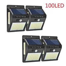 4 шт. 100 светодиодный светильник на солнечной батарее, уличный солнечный светильник с датчиком движения PIR, настенный светильник, водонепроницаемый светильник на солнечной батарее для украшения сада
