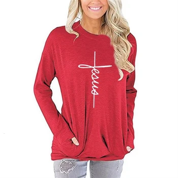 

Sleeve Pocket Hoodies For Women Faith Letters Print Hoodies Sweatshirt Femmes Tops Cute Girls Clothings Casual