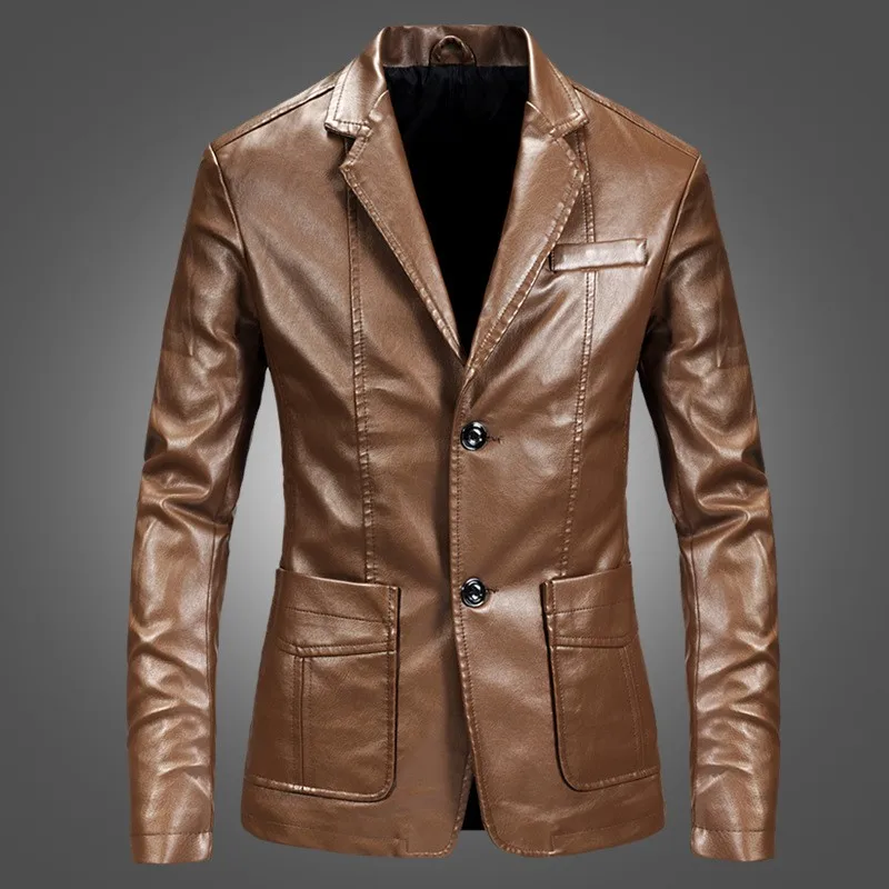 Умный повседневный мужской искусственный мех кожаный пиджак весна осень мода длинный рукав однобортный Карманы мужской плюс размерные куртки - Цвет: 3