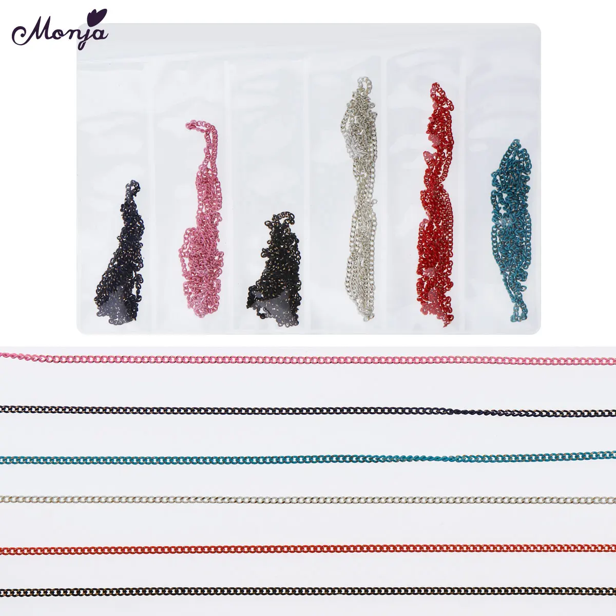 Monja, 6 решеток/упаковка, металлическая рамка, заклепки, шпильки для украшения ногтей, 3D, разноцветные, смешанные формы, цепочки, аксессуары для самостоятельного маникюра - Цвет: 05