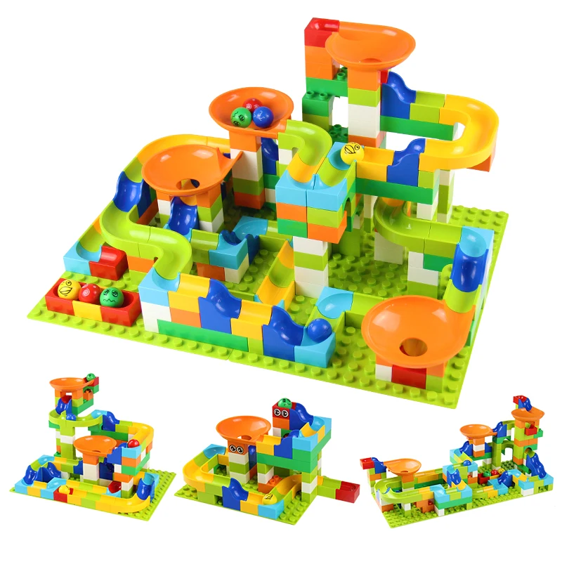 

112-224Pcs Marble Race Run Maze Ball Track Big Size Brick Diy Building Blocks Compatible Duploed plastic block toys for children