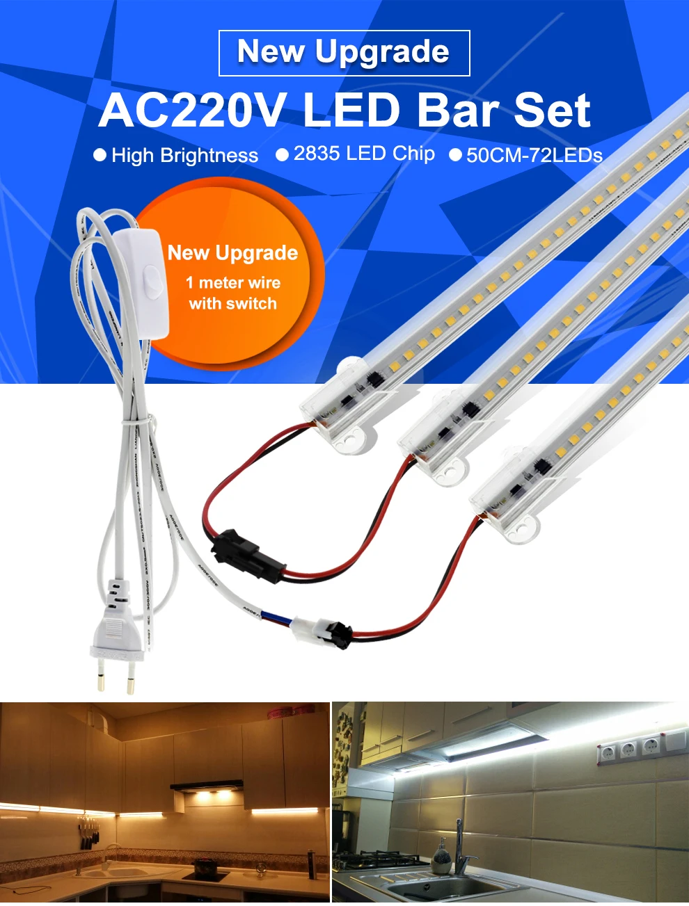 Tanie Szafka LED świetlówka AC220V 50cm 72 diody LED o wysokiej sklep