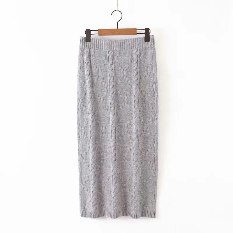 

2019 Autumn And Winter New Style Western Style Retro Linen Flower Color Elasticity Slimming Skirt High-waisted Base Knitted Skir
