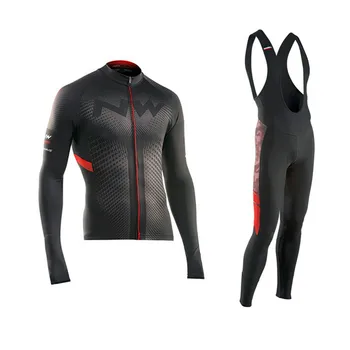 

2019NW Men's Cycling Shirt Set Long Sleeve Mountain Bike Bike Clothing Maillot Jersey Men's Bike Wear 9D GEL Bib Pants