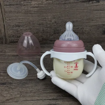 

cute Plastic milk bottle baby mini 90ml Wide caliber PPSU Drinking water straw cup with handle protection against falling