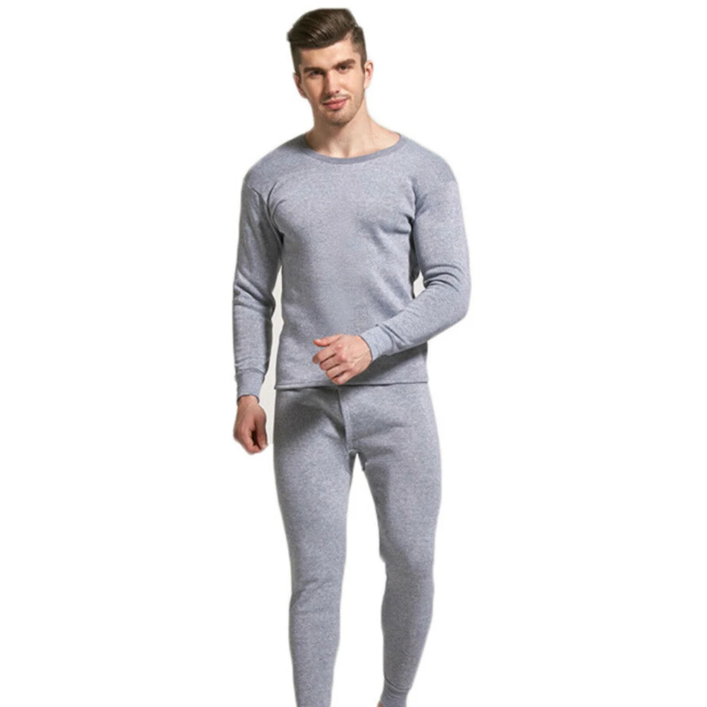 Новые горячие мужские Бесшовные эластичные теплые бархатные внутренняя одежда термосы нижнее белье пижамный комплект для дома YAA99 - Цвет: Серый