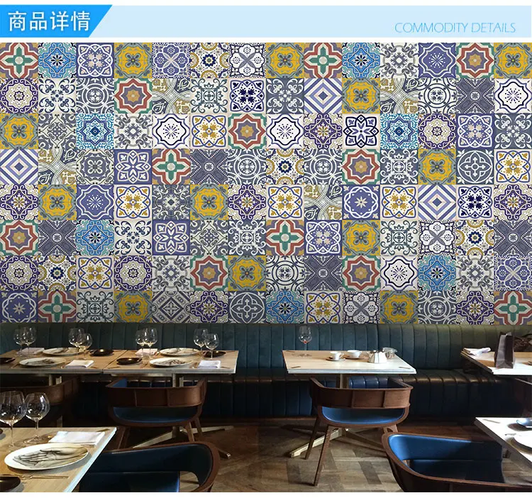 European 3D Stereo Porcelain-like Cafe Wallpaper Retro-ancient Ethnic Style Thangka Art Living Room TV Background Wallpaper