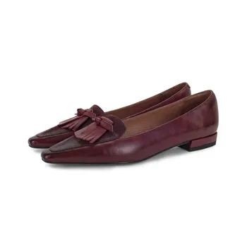 

Spring Women Vintage Fringe Pointed Toe Flats Shoes Female Fashion Genuine Leather Shallow Single Shoes Ladie Casual Flats Shoes