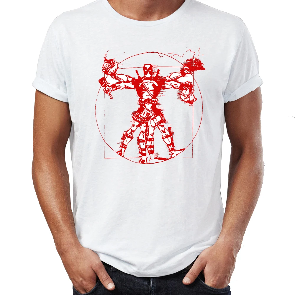 

Men's T Shirt Deadpool Vitruvian Man Leonardo Da Vinci Mushup Funny Artsy Tee