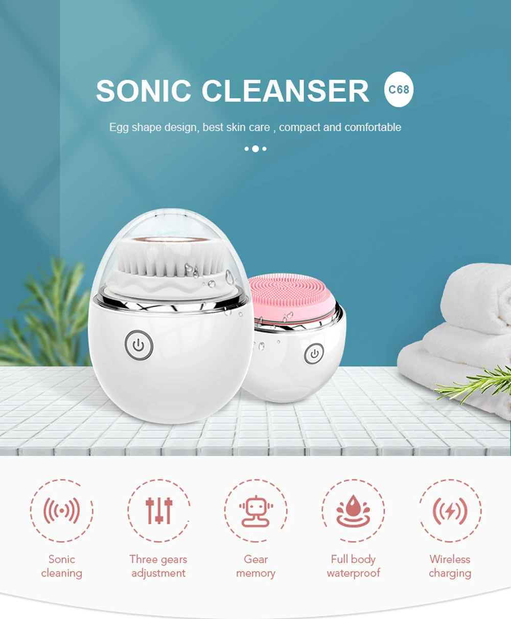 

Used For Facial Cleansing Rechargeable Face Wash Smart Wireless Charging Sonic Vibration 3 Modes Cleansing Brush
