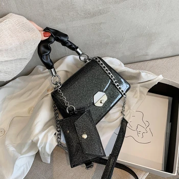 

2 Sets Shoulder Bag For Womam 2020 PU Leather Messenger Bag Chain Solid Color Small Travel Purses And Handbags Bolsa Feminina