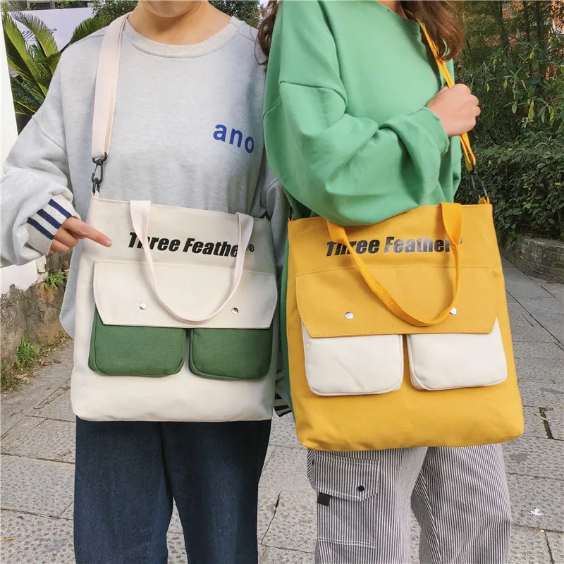 

Canvas Bag Women's Hand Large Bag INS Wind Korean-style Versatile Harajuku Ulzzang Students Class Crossbody Bag