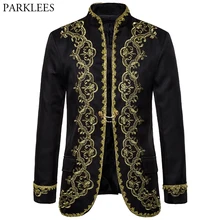 Барочный дворцовый костюм, мужской блейзер, золотой блейзер в полоску с вышивкой, мужские черные блейзеры, сценический мужской костюм, пиджак, Блейзер, Masculino