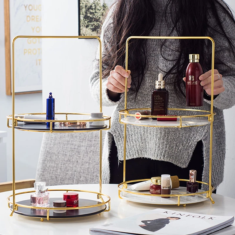 

Modern Golden Luxury Metal Make Up Rotatable Storage Racks Organizer Fashion Cosmetic case Tray