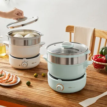 

2.5L 2 Layers Food Steamer Multifunction Meal Cooking Pot Electric Cooker Heating Pan Electric Cooking Pot Machine Hotpot EU