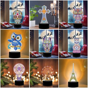 

DIY Diamond Painting LED Light Moon Bear Embroidery Night Lamp Ornament Kit Table Desk Lamp living room bedroom lighting