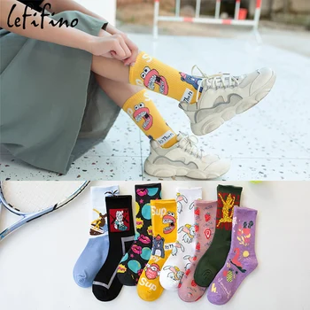 

Fashion Women Socks Cartoon Elephant Flamingo Strawberry Lips Unique Funny Design Happy Socks Winter Street Trend Skateboard Sox