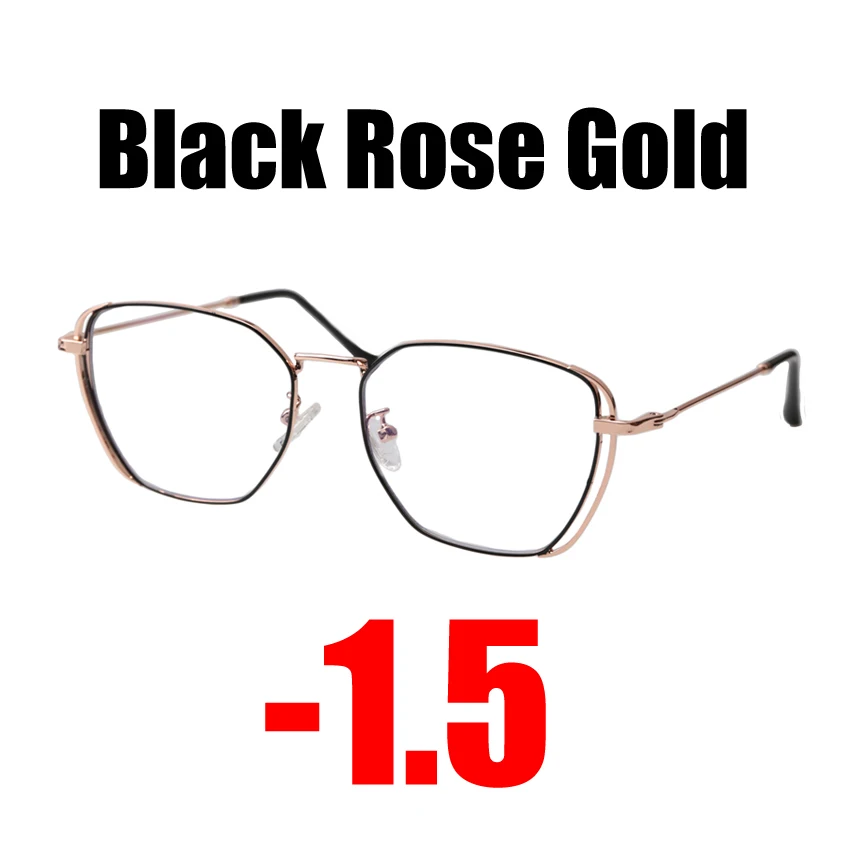 SOOLALA высококачественные очки для близорукости по рецепту, оправа для очков, женские оптические линзы, близорукие с диоптриями, очки от-1,0 до-4,0 - Цвет оправы: Black Rose Gold -1.5