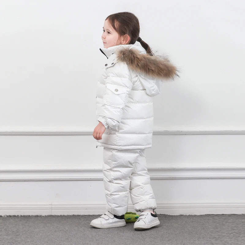 Новые зимние комплекты одежды для детей теплая парка для мальчиков и девочек пуховая куртка для маленьких девочек Детская куртка зимняя одежда Детский костюм - Цвет: Белый