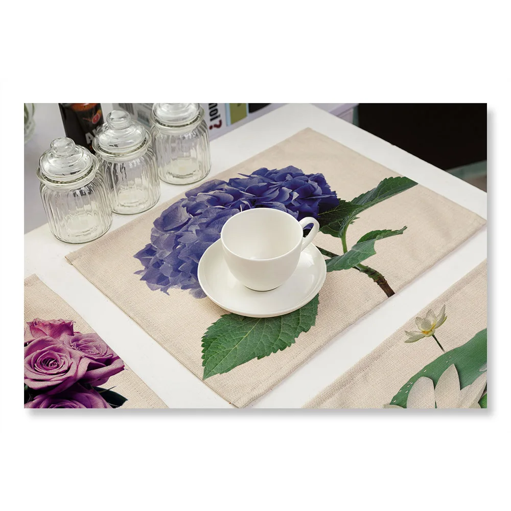 Lychee 42*32cm Rose Printed Placemat Flax Table Mat Anti-scalding Pad DIY Kitchen Decoration Dining Accessories | Дом и сад