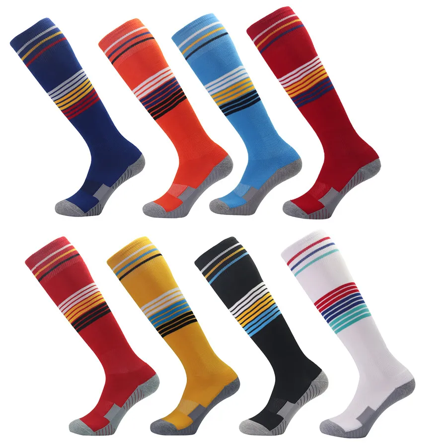 New Color Stripe Soccer Socks for Adult Kids High Knee Professional