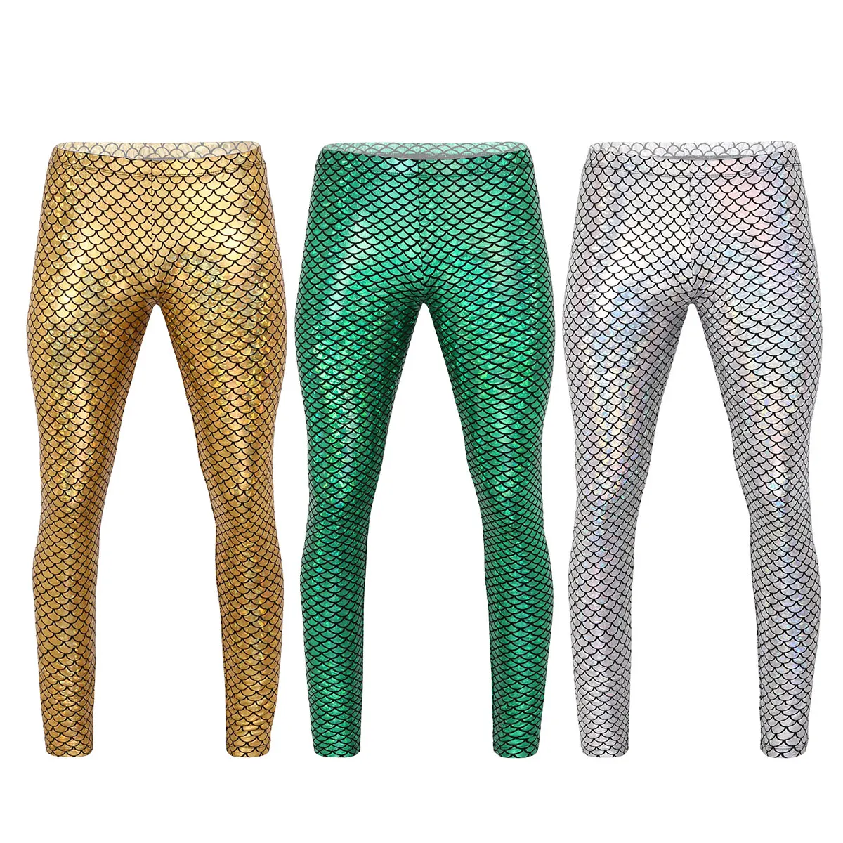 Mens Leggings Shiny Mermaid Fish Scale 