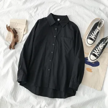 

Thicken Fleece Warm Women Shirts Autumn New Turn-Down Collar Long-Sleeved Office Lady Elegant Black Outwear Tops