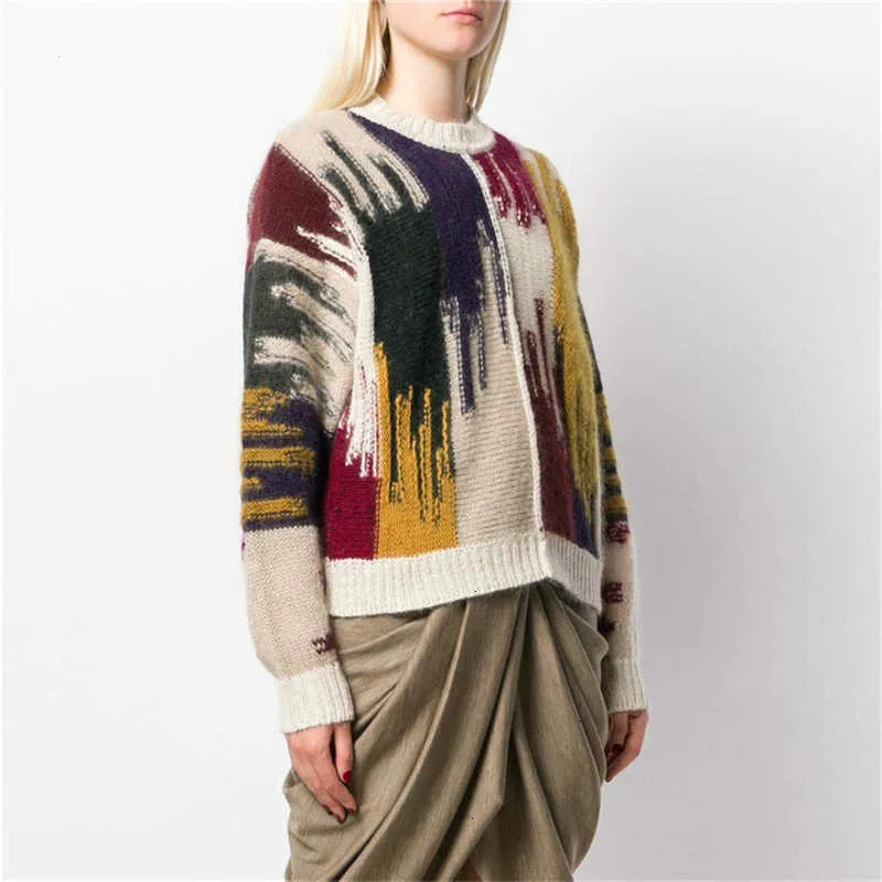 

Autumn Women's Sweater 2019 Fashion Round Neck Color Block KNitted Pullover Winter Christmas Sweater Jumper B032