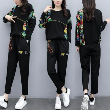 

Tracksuit for women's large size women's 2020 new print loose fashion running clothes casual two-piece suit foreign style