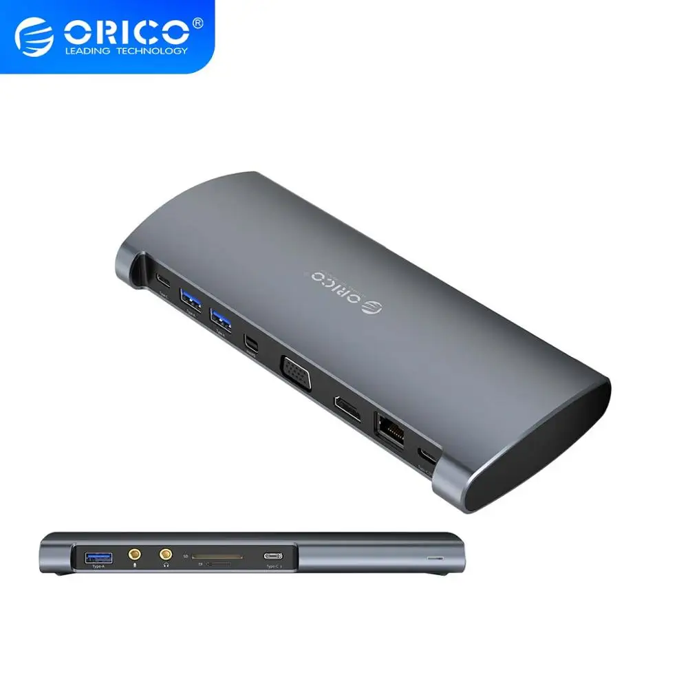ORICO концентратор usb type c к HDMI VGA MiniDP USB3.0 кард ридер RJ45 100W PD Звуковая карта адаптер