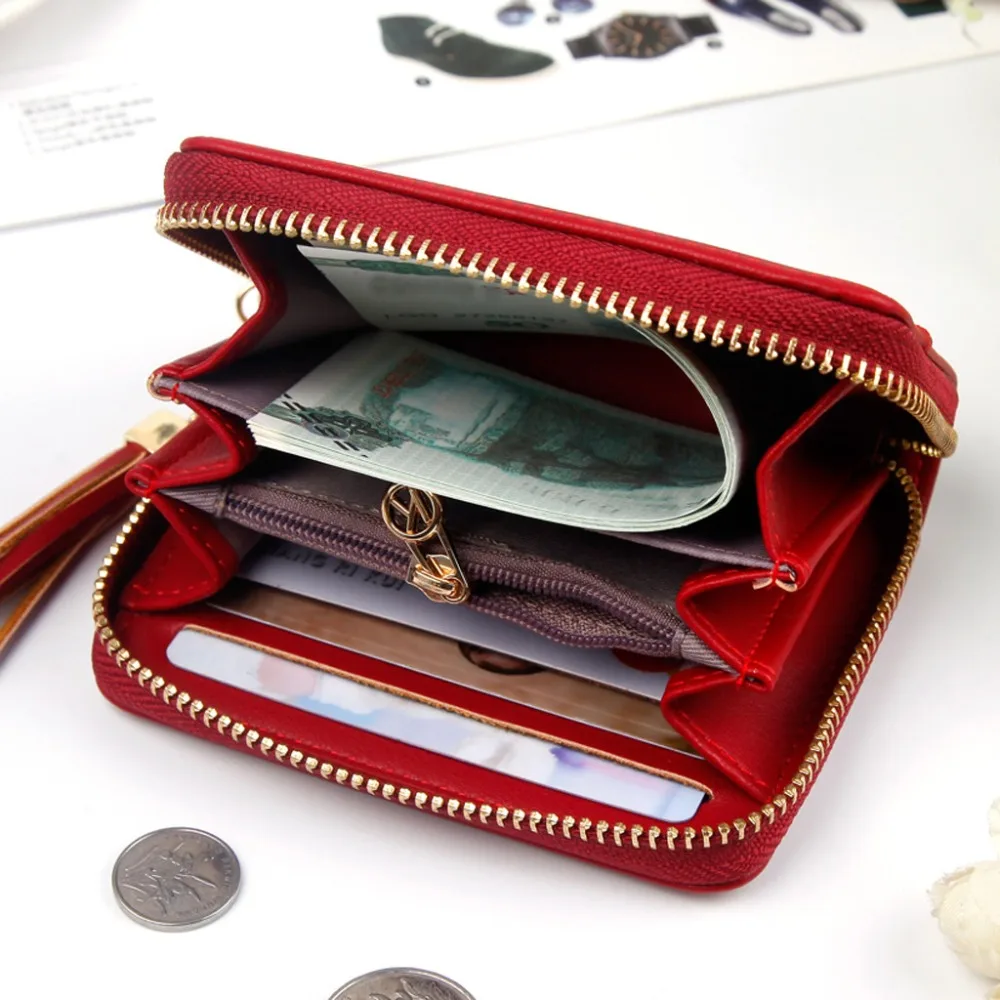 Кошелек короткий кожаный кошелек для монет держатель для карт сумка мини-кисточка кошелек модный на молнии многофункциональный мешок для карт bolsos
