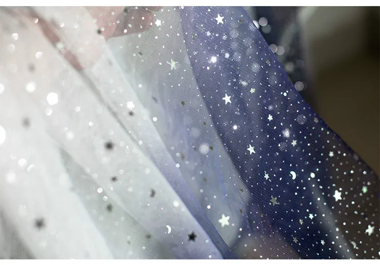 Soft Fabric Chiffon Fabric Sheer Dancing Dress Material Blue White Gradient Stars Gauze Sequin Mesh