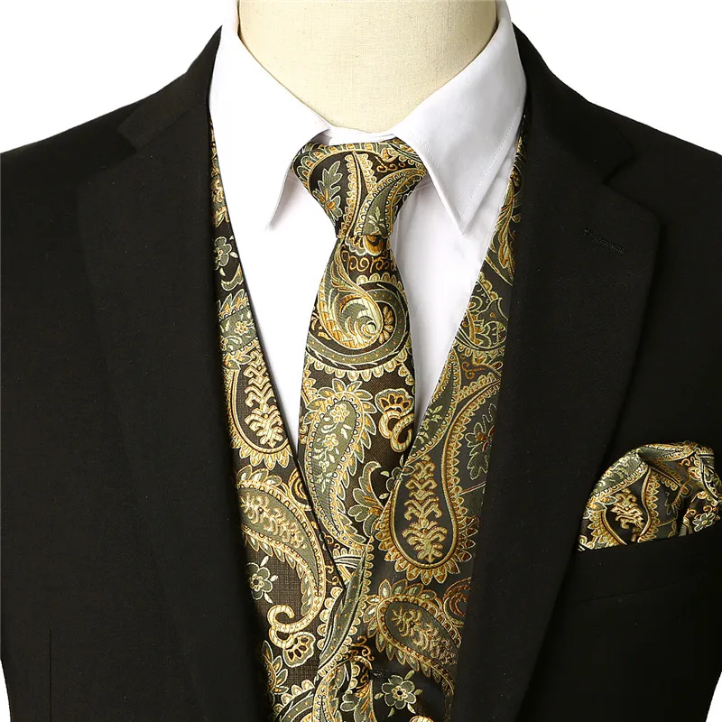 Men's Classic Jacquard Vest Handkerchief Party Wedding Tie Suit Pocket Set Men's Fashion Pattern Chest Tie Vest 3 Piece Set Men's Classic Jacquard Vest Handkerchief Party Wedding Tie Suit Pocket Set Men's Fashion Pattern Chest Tie Vest 3 Piece Set