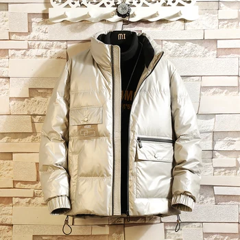 

2019Thickened Bright Side Bright Leather Down Jacket Winter Jacket Mens Clothing Men Duck Down Jacket Men